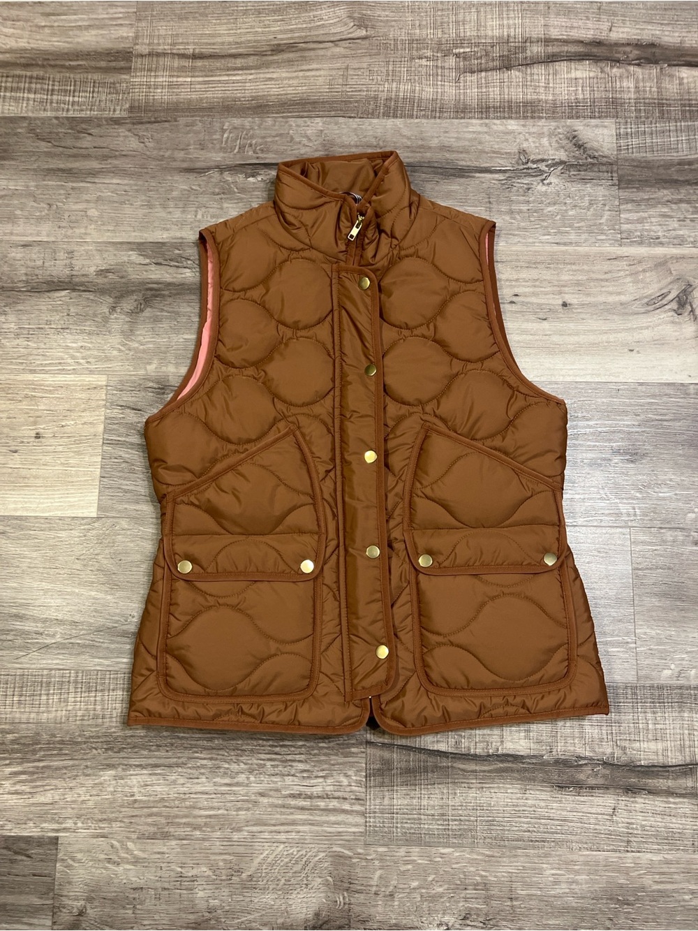 J. Crew Quilted Rust Brown Sleeveless Vest with Gold Hardware